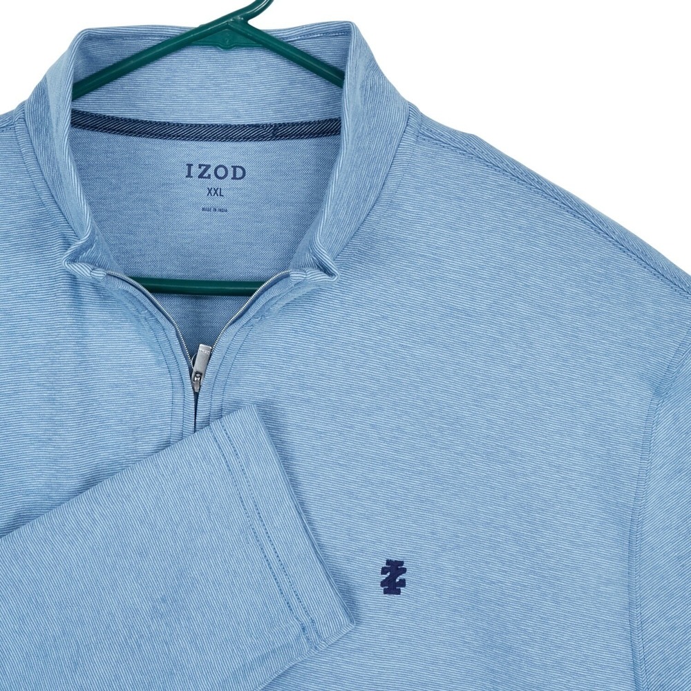IZOD Pullover Mens XXL Chambray Blue Quarter Zip Comfort Performance Cott Blend - Picture 1 of 15